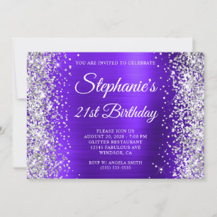 Invitation Parties scintillant d'argent Violet Monogramme 21e