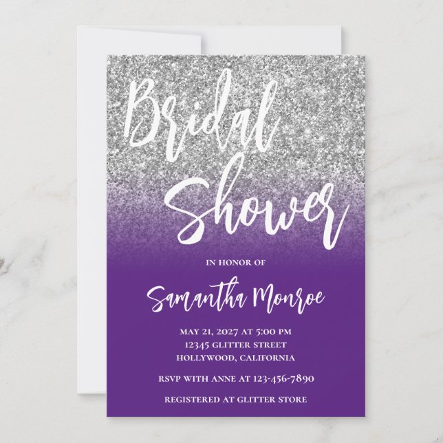 Invitation Parties scintillant d'argent violet ombre QR Code  (Devant)