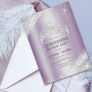 Invitation Parties scintillant d'argent violet Princesse Tiar