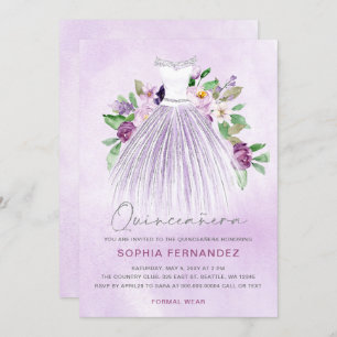 Invitation Parties scintillant d'argent violet robe florale Q