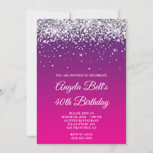 Invitation Parties scintillant d'argent violet rose dégradé 4