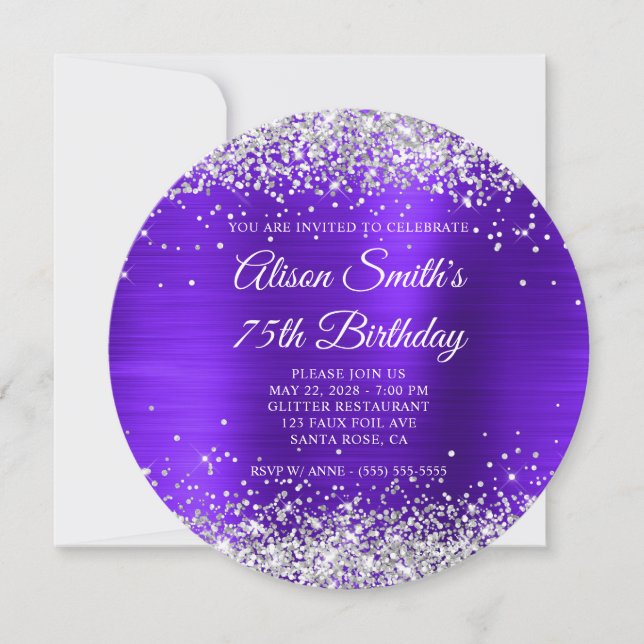 Invitation Parties scintillant d'argent violet violet fantais (Devant)