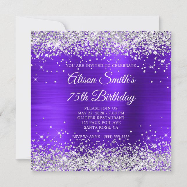 Invitation Parties scintillant d'argent violet violet fantais (Devant)