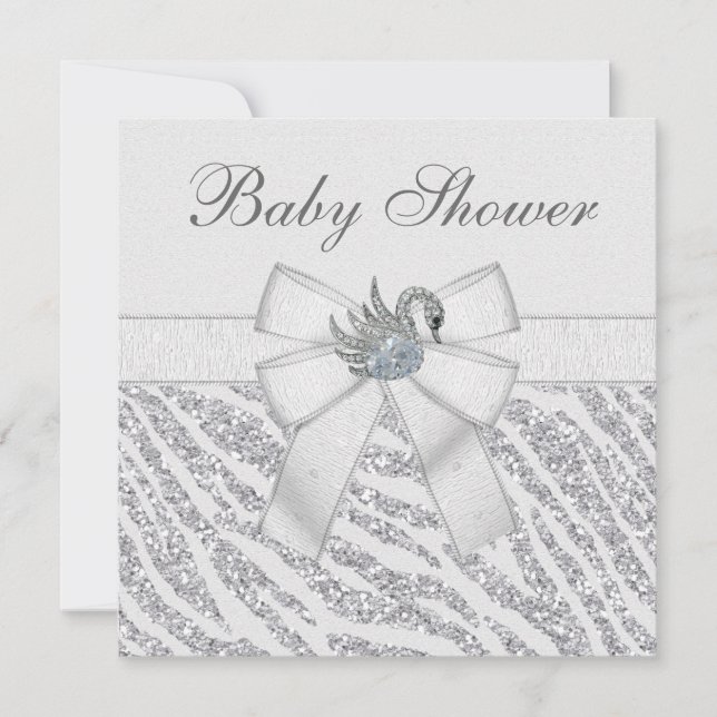 Invitation Parties scintillant d'argent Zebra Impression et B (Devant)