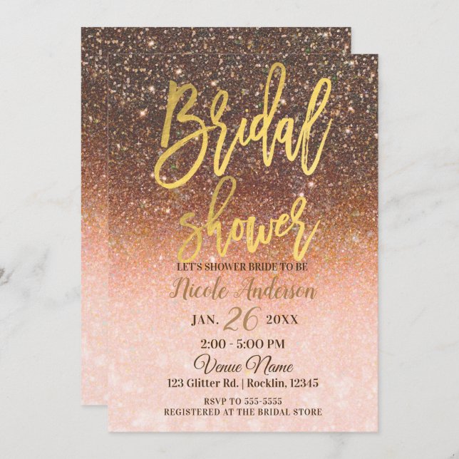 Invitation Parties scintillant d'automne Sparkle Gold Foil Fê (Devant / Derrière)