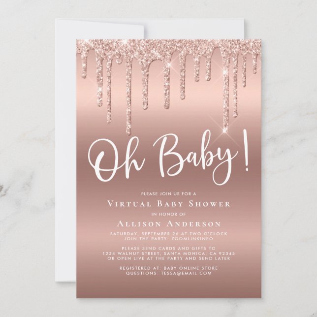 Invitation Parties scintillant de Baby shower virtuel Rose Go (Devant)