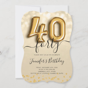 Invitation Parties scintillant de ballon or 40e anniversaire 