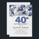 Invitation Parties scintillant de ballons bleu marine en arge<br><div class="desc">Glam Moderne Marine Bleu Balloon Argent Parties scintillant Étincelle N'importe quel âge Anniversaire Invitation</div>