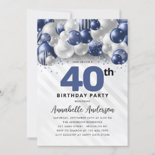 Invitation Parties scintillant de ballons bleu marine en arge