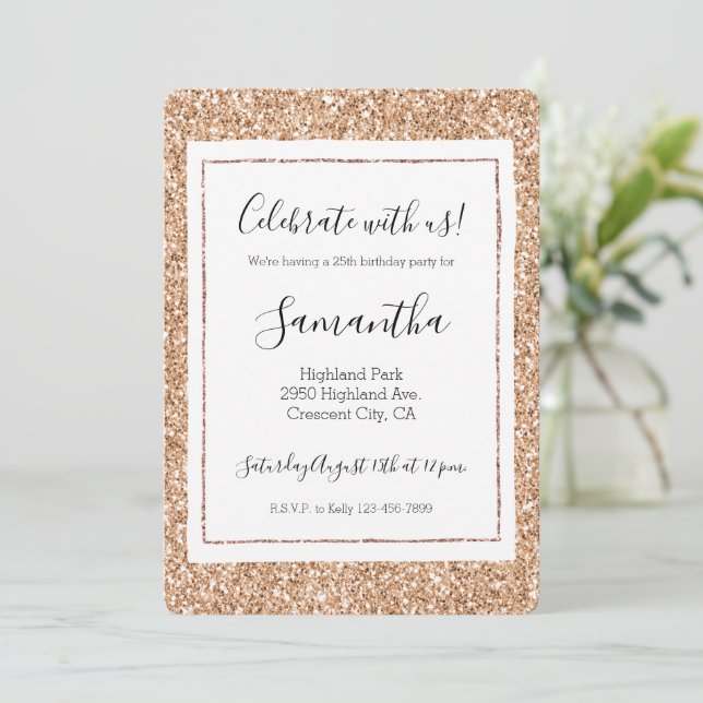 Invitation Parties scintillant de broche Rose Gold Blush Glit (Debout devant)