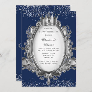 Invitation Parties scintillant de cadre bleu marine et argent