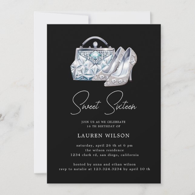 Invitation parties scintillant de diamants violets sweet sixt (Devant)