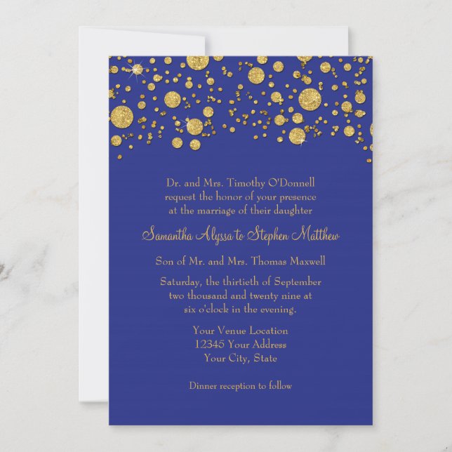 Invitation Parties scintillant de feuille d'or Confetti Dots  (Devant)