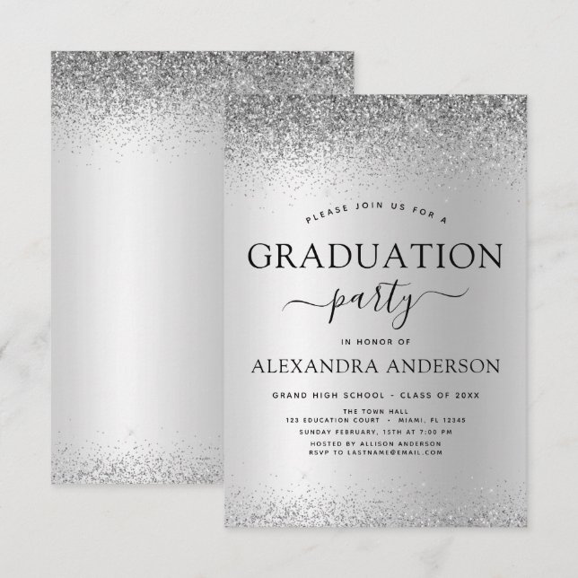 Invitation parties scintillant de fin d'année 2022 Silver Bla (Devant / Derrière)