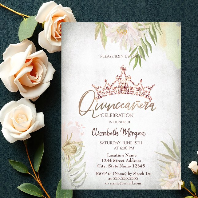 Invitation Parties scintillant de fleurs Boho Couronne Quince (Créateur téléchargé)