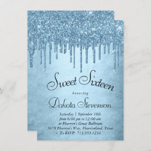 Invitation Parties scintillant de glace à goutte Blue Faux