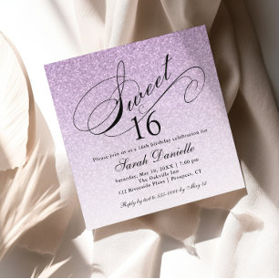 Invitation Parties scintillant de glam violet clair sucré 16