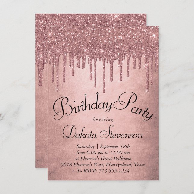 Invitation Parties scintillant de la broche à goutte | Annive (Devant / Derrière)