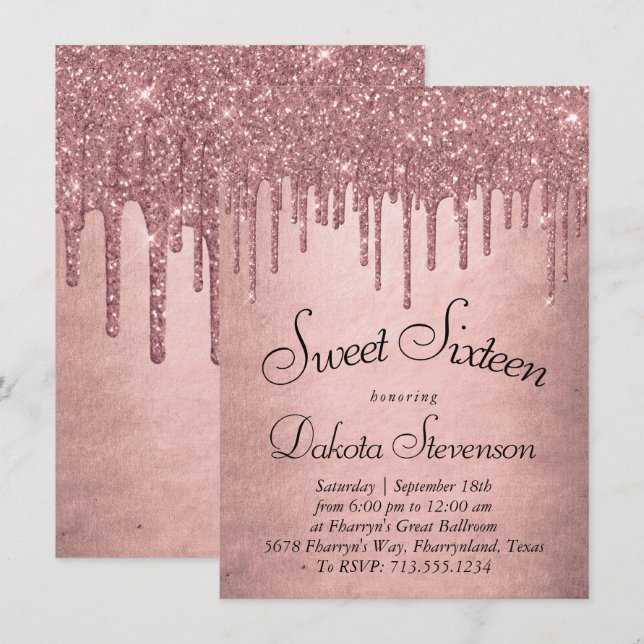 Invitation Parties scintillant de la broche à goutte | Terra  (Devant / Derrière)
