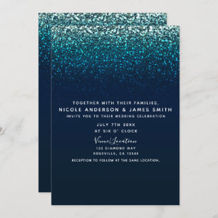 Invitation Parties scintillant de la marine Blue Aqua Sparkle