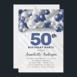 Invitation Parties scintillant de la Marine Blue Silver Ballo<br><div class="desc">Glam Moderne Marine Bleu Balloon Argent Parties scintillant Étincelle N'importe quel âge Anniversaire Invitation</div>