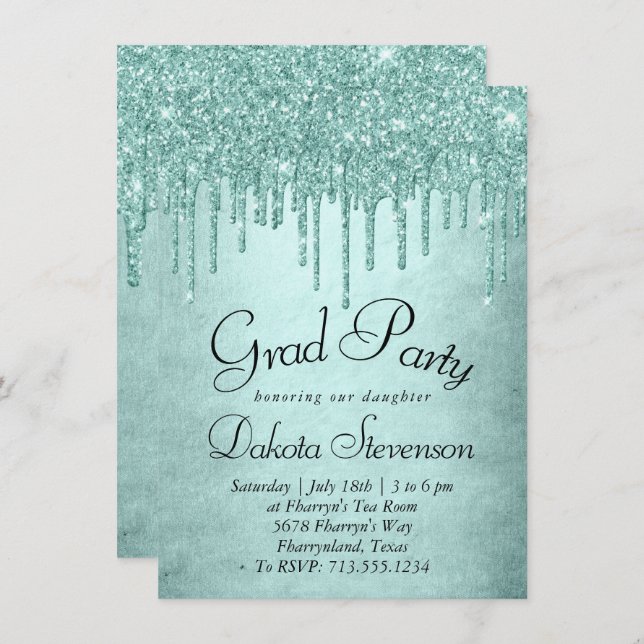 Invitation Parties scintillant de la pointe de dérive | Aqua  (Devant / Derrière)