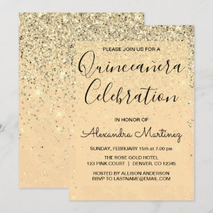 Invitation Parties scintillant de luxe Gold Girl Sparkle Quin
