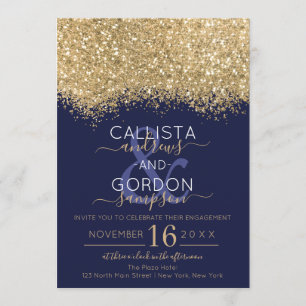 Invitation Parties scintillant de luxe Gold Marine Fiançaille