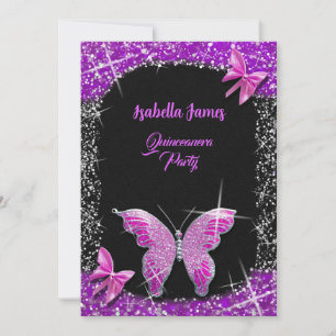 Invitation parties scintillant de luxe noir rose violet papil