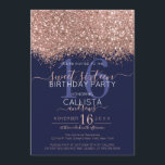 Invitation Parties scintillant de luxe Rose Gold Marine Confe<br><div class="desc">L'invitation élégante, glamour et moderne à la fête d'anniversaire de sweet sixteen est parfaite pour la jeune adolescente contemporaine et élégante. Il présente un bloc de couleur pointu rose en or brillant imitation parties scintillant sur le dessus d'un arrière - plan bleu marine foncé simple avec un grand numéro "16"...</div>