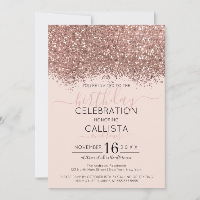 Invitation Parties scintillant de luxe Rose or rose  Confetti (Devant)