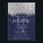Invitation Parties scintillant de luxe Silver Navy Confetti S<br><div class="desc">L'invitation élégante, glamour et moderne à la fête d'anniversaire de sweet sixteen est parfaite pour la jeune adolescente contemporaine et élégante. Il présente un confetti à parties scintillant brillante en argent faux imprimé sur le dessus d'un simple arrière - plan bleu marine avec un grand numéro "16" dans un ton...</div>