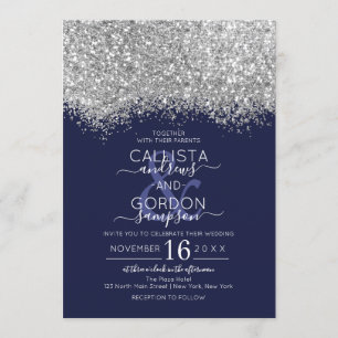 Invitation Parties scintillant de luxe Silver Navy Mariage Co