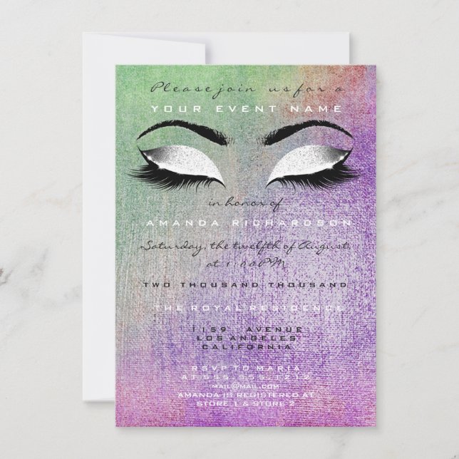 Invitation Parties scintillant de maquillage violet blanc 16e (Devant)