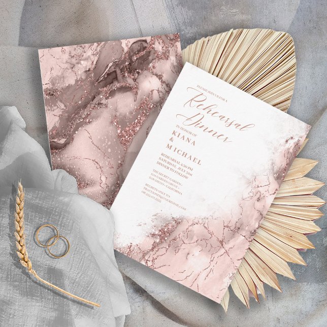 Invitation Parties scintillant de marbre Rose de répétition G (Front/Back In Situ)