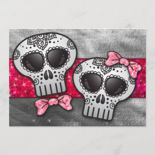 Invitation Parties scintillant de Mariage de crâne rouge noir