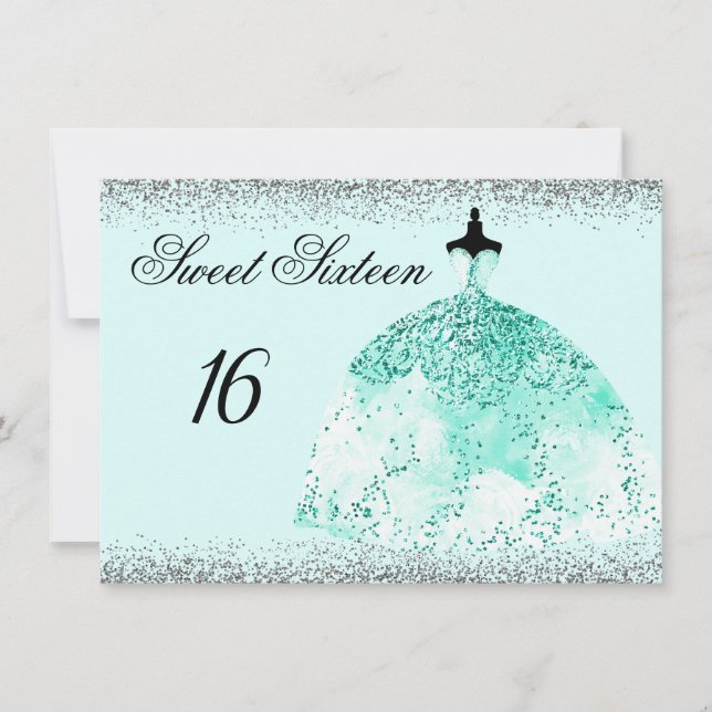 Invitation Parties scintillant de menthe turquoise Confetti S (Devant)