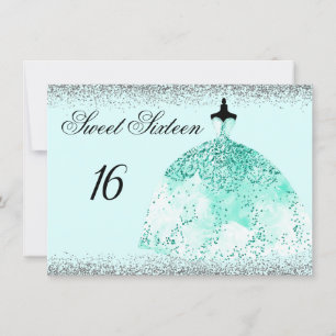 Invitation Parties scintillant de menthe turquoise Confetti S