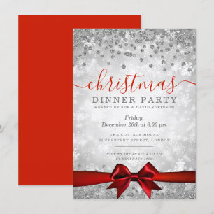 Invitation Parties scintillant de Noël rouge argent moderne h
