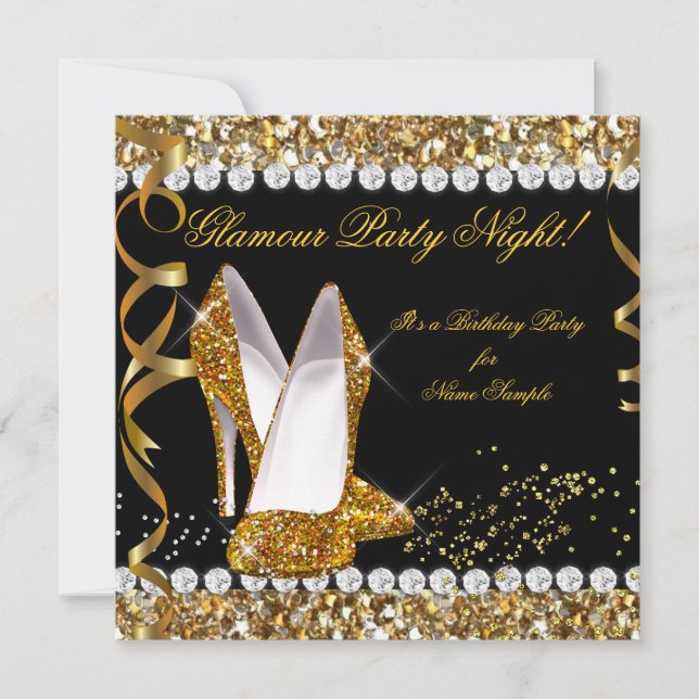 Invitation Parties scintillant de nuit Glamor Party Gold Blac (Devant)