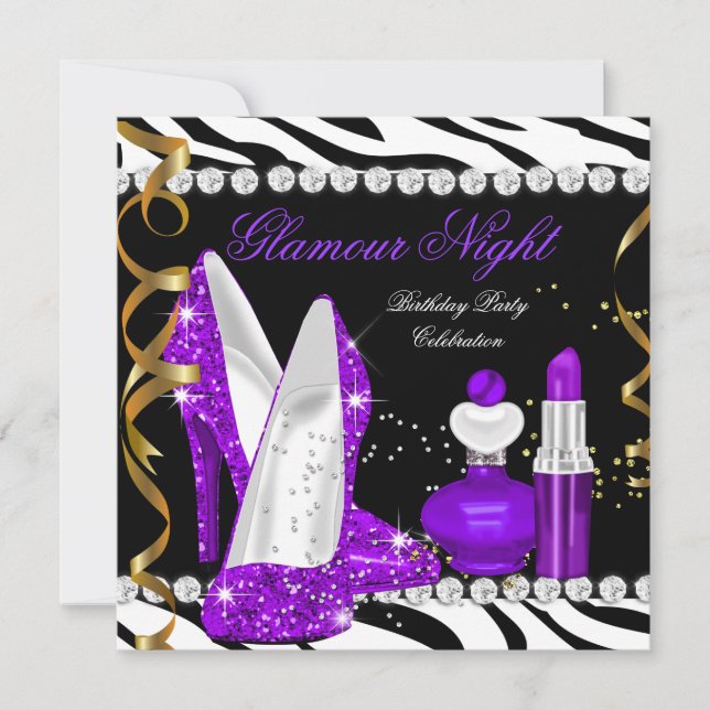 Invitation Parties scintillant de nuit Glamor violet or noir  (Devant)