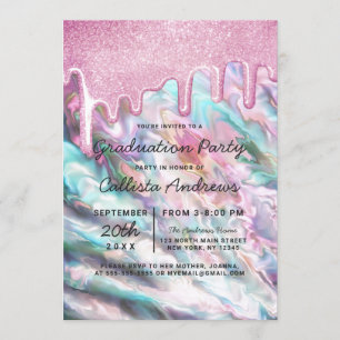Invitation Parties scintillant de perle Turquoise rose perle