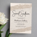 Invitation Parties scintillant de pinceau Champagne Sweet 16<br><div class="desc">Cette unique invitation au champagne doux 16 présente un design de brosse à parties scintillant fausse avec une police manuscrite moderne. Personnalisez facilement ce modèle pour votre fête d'anniversaire de sweet sixteen. Les dessins sont des illustrations et des graphiques imprimés à plat - PAS DE PARTIES SCINTILLANT RÉELLE.</div>