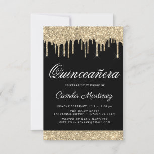 Invitation Parties scintillant de Quinceañera en or noir