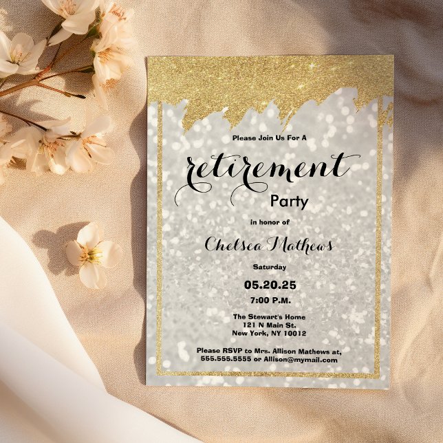 Invitation Parties scintillant de retraite moderne luxe blanc (Modern luxury white gold glitter Retirement Party )