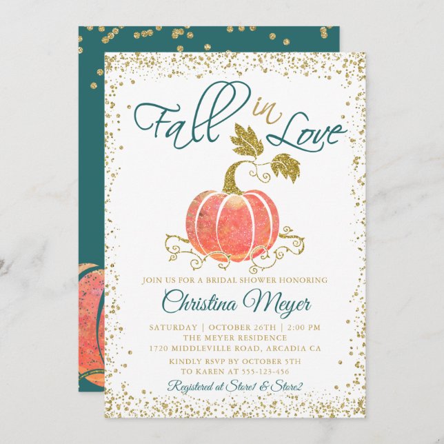 Invitation Parties scintillant de script Citrouille chute dan (Devant / Derrière)