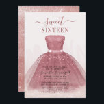Invitation Parties scintillant de script moderne Sweet 16 Ros<br><div class="desc">Doté d'une jolie robe rose vif et d'une parties scintillant d'or faux rose avec des scripts modernes et une typographie populaire,  cette invitation à l'anniversaire est parfaite pour une princesse célébrant son 16ème anniversaire. Remplacez facilement les détails de la fête en cliquant sur le bouton "Personnaliser" ci-dessus.</div>
