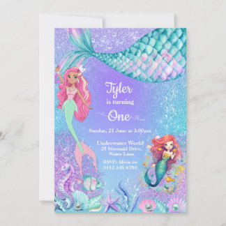 Invitation Parties scintillant de sirène, sous l'invitation d