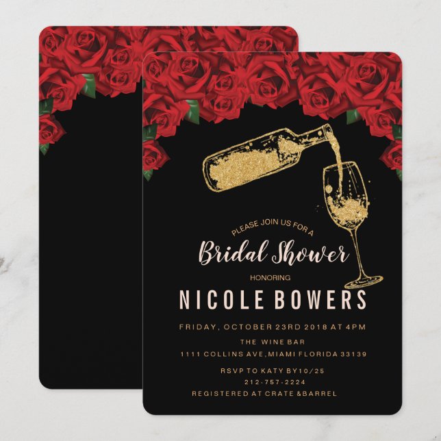 Invitation Parties scintillant de verre à vin Douche nuptiale (Devant / Derrière)