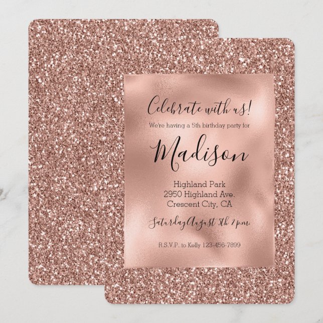 Invitation Parties scintillant de verre élégante rose Gold Gl (Devant / Derrière)